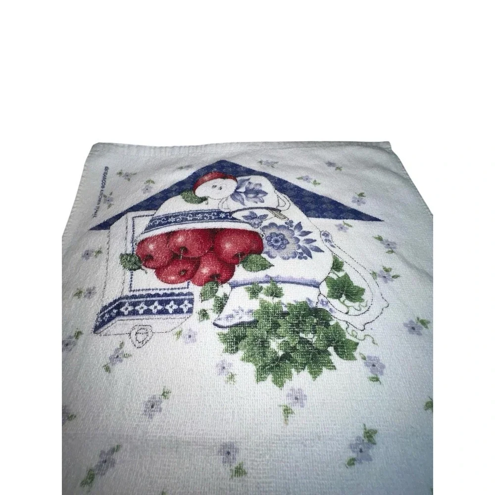 VTG 90's Franco Country Apple‎ Blue White Kitchen Hand Towel 23